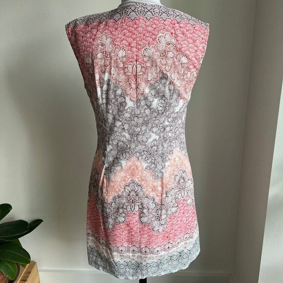 WAREHOUSE PINK FLORAL COTTON V NECK MINI DRESS EU 36 - Picture 2 of 6